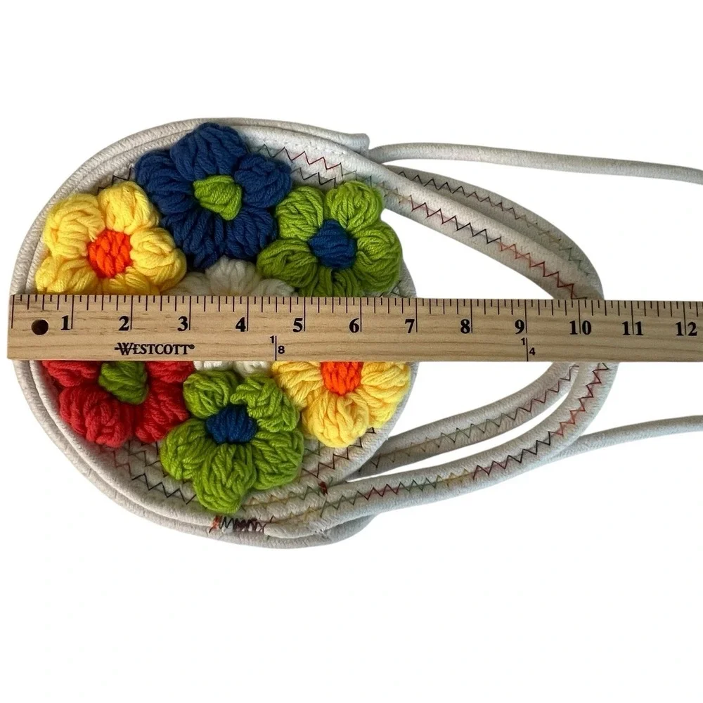 Crochet Floral Crossbody Bag Colorful Flower Boho Cottagecore Woven Open